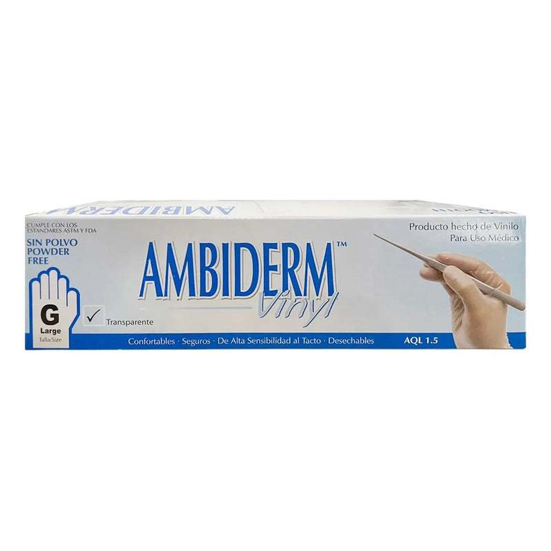 Guantes Descartables Ambiderm Bp Color Transparente Talle G De Vinilo Con Polvo X 100 Unidades