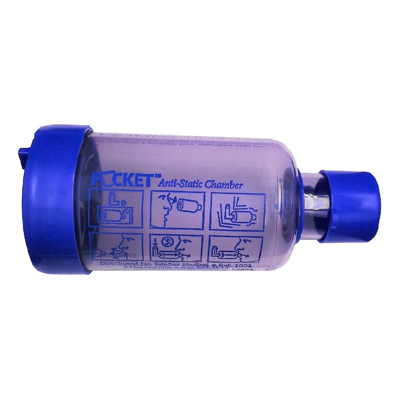 Cámara Espaciadora Para Inhalador Aerochamber Pocket 1001 Transparente / Azul Cámara Transparente Con Boquilla Azul