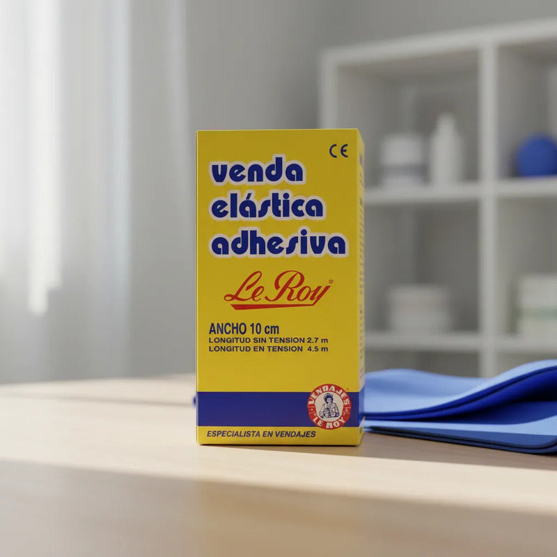 Venda Elástica Adhesiva Leroy 10cmx2.7mx4.5m Profesional Blanco