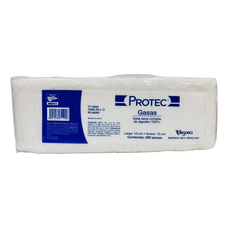 Gasas No Estériles Protec Seca Cortada 10 X 10 Paquete C/200 Piezas