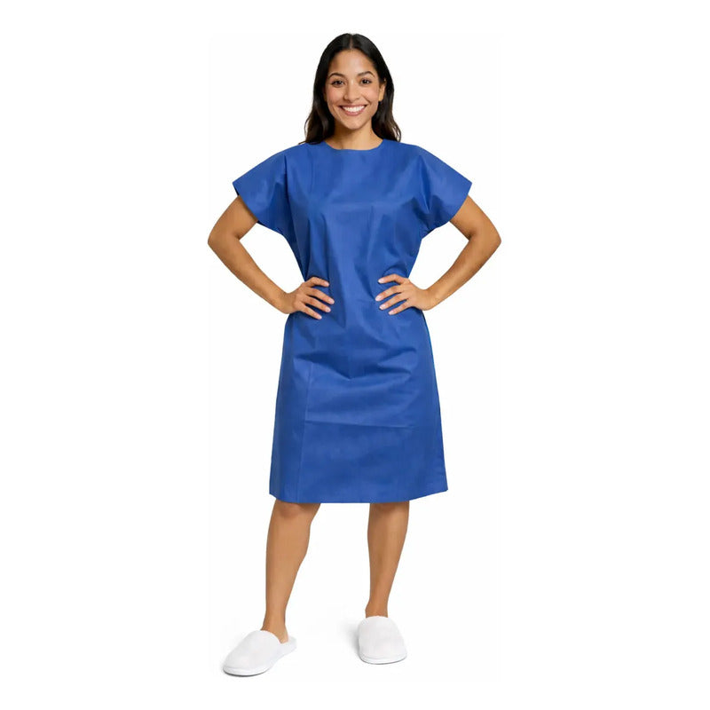 Bata Desechable Para Paciente Azul Demeva Economy 10 Unidades Tela Sms Grado Médico Sin Mangas, Económica, Cómoda Y Resistente Para Spa, Clínicas, Hospitales O Consultorios