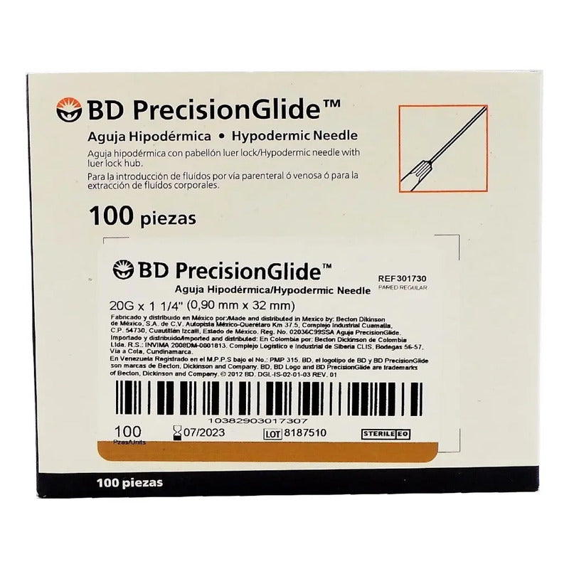 Aguja HiPodérmica 20g X 32 Mm, Estéril, Desechable