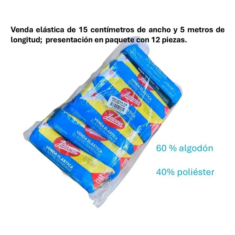 Venda Elástica De 15 Cms Jaloma Paquete C/12 Color Blanco