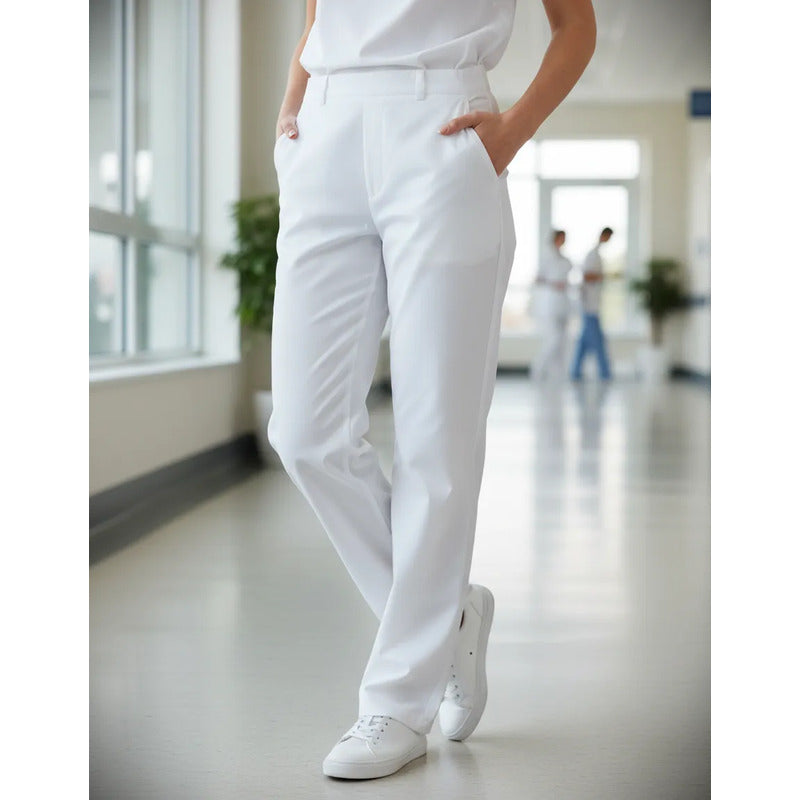 Pantalón Médico Blanco Para Uniforme Clínico Tallas 32 Y 36 Blanco 32 Lisa 32