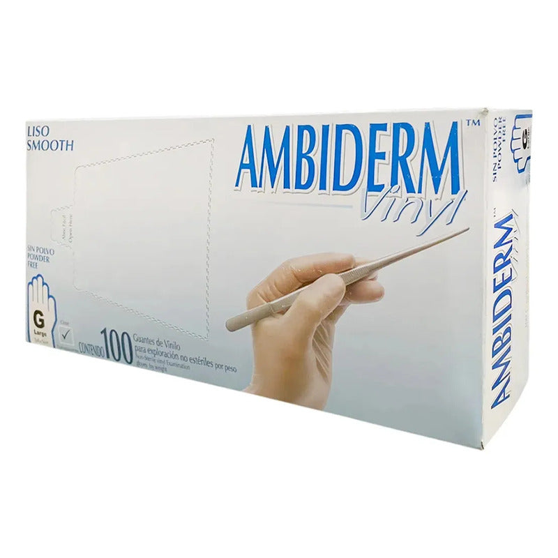 Guantes Descartables Ambiderm Bp Color Transparente Talle G De Vinilo Con Polvo X 100 Unidades