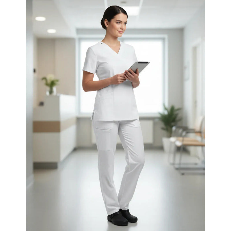 Pantalón Médico Blanco Para Uniforme Clínico Tallas 32 Y 36 Blanco 36 Lisa 36