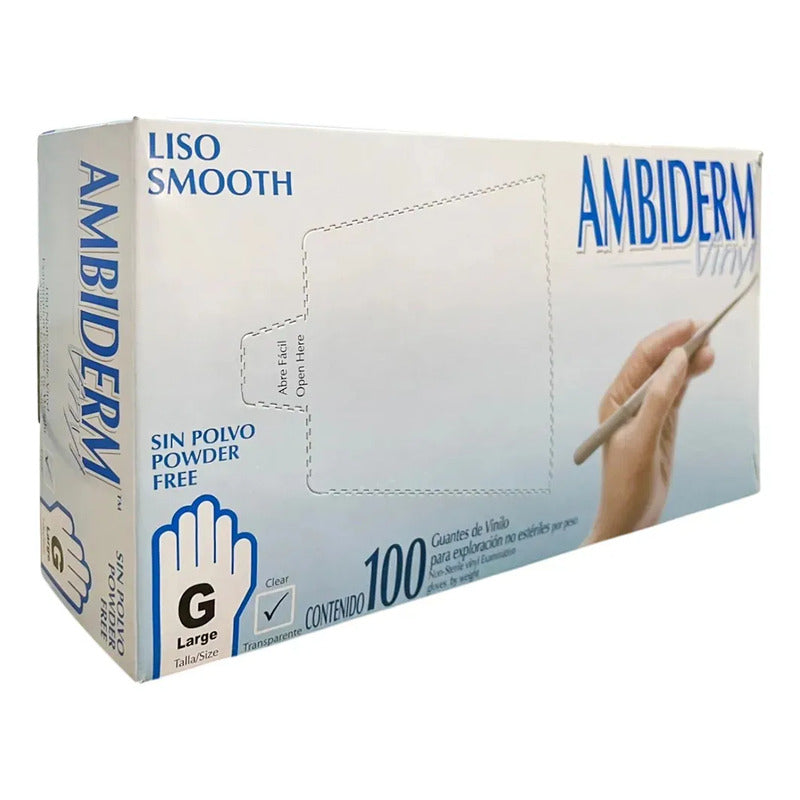 Guantes Descartables Ambiderm Bp Color Transparente Talle G De Vinilo Con Polvo X 100 Unidades